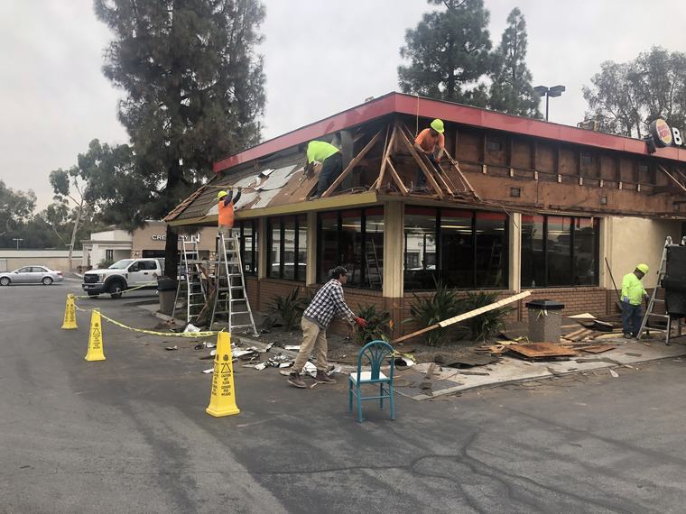 Restaurant roof demolition